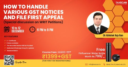 Certificate Course on How to Handle Various GST Notices and File First Appeal (Special discussion on WRIT Petitions) + Finfluencer Stainless Steel Bottle with Touch Screen LED Temperature Display worth Rs.799