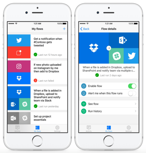 Microsoft Flow, a tool for managing workflows, launches on iOS