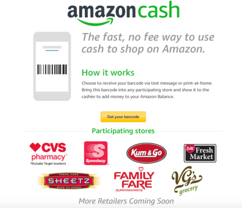 Amazon launches Amazon Cash, a way to shop its site without a bank card