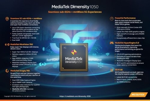 MediaTek Dimensity 1050 mmWave 5G desteğiyle geliyor