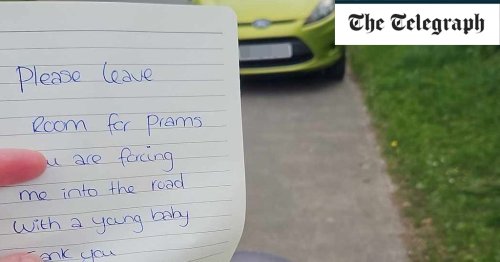 Mother leaves notes on cars blocking pavement after they force her pram into road