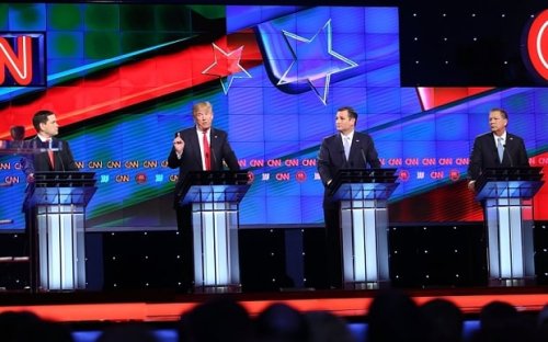 Donald Trump left untouched in triumph of tone over substance at Republican debate