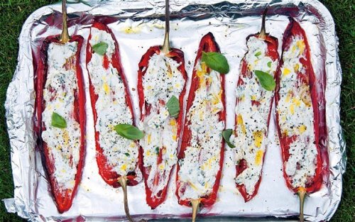 Barbecued romano peppers with goat&rsquo;s cheese recipe