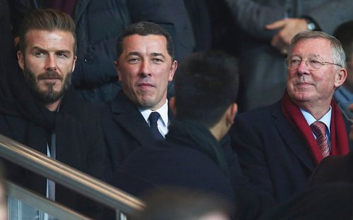 David Beckham and Sir Alex Ferguson reunited in Paris as they watch Chelsea's 1-1 draw against PSG