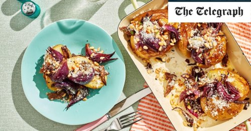 Porcini and rosemary-roasted onions with pine nuts and Parmesan recipe