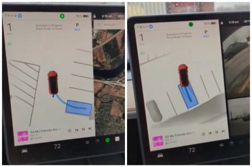 Watch Tesla Autopark safely and confidently back into a parking space