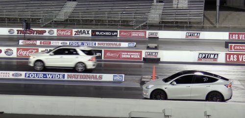Tesla Model Y driver starts race in reverse, still wins against AMG SUV