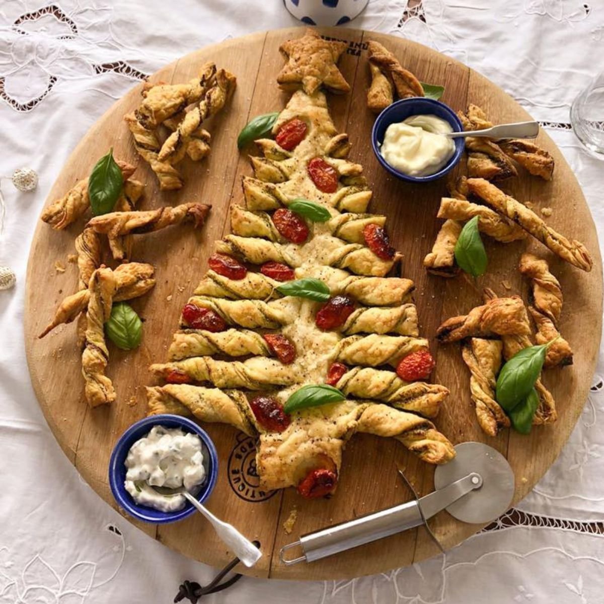 Puff Pastry Christmas Tree Appetizer With Pesto