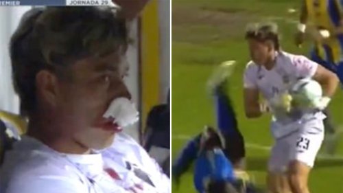 FIGHT CLUB ‘Not even Canelo would do that’ – Mexican clash descends into chaos as goalie’s brutal elbow smash leads to mass brawl