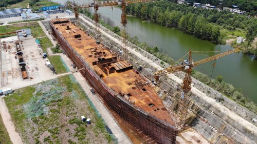 ABANDON SHIP! Incredible rusting hulk of China’s abandoned 50,000 ton & 800ft replica Titanic that cost £130m before being left to rot