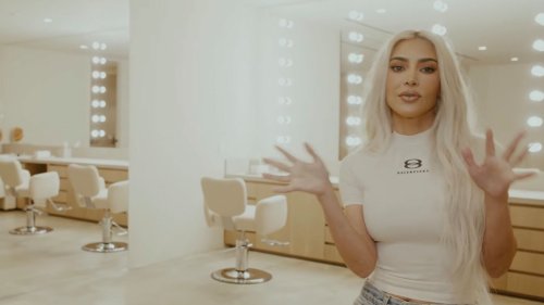 Kim gives tour of massive SKKN office with amphitheater & all-white glam room