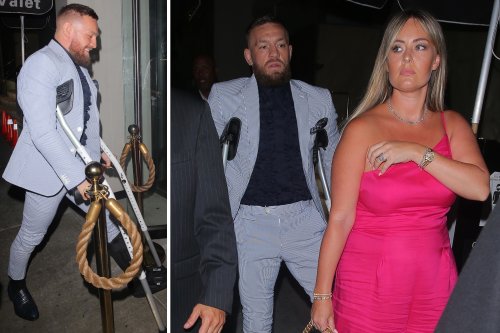 OUT AND ABOUT Conor McGregor hobbles into plush Hollywood restaurant Catch LA with partner Dee Devlin as UFC recovers from leg break