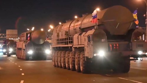 NUCLEAR MOVES Chilling video shows Putin moving Yars nuclear missile launchers on death convoy towards Moscow after Sweden joins Nato