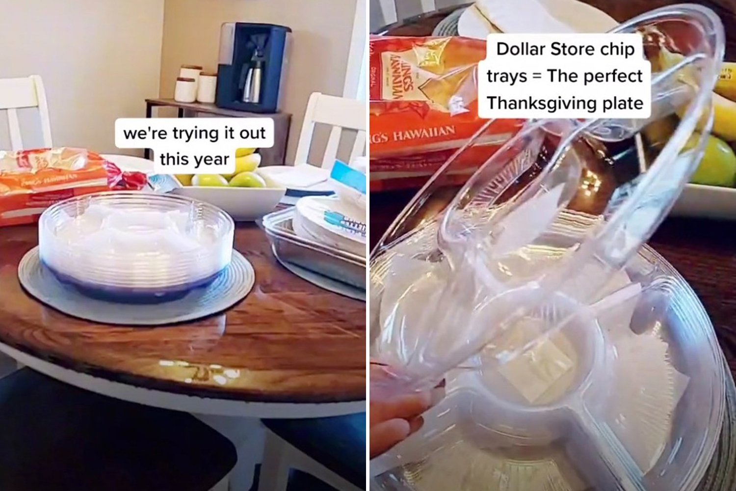 Woman uses party tray to serve Thanksgiving meal - everyone is saying same thing