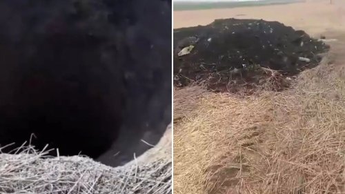 HOLEY HELL Mystery as huge crater dubbed ‘portal to the underworld’ opens up near Ukraine border as Russia quickly fills it in