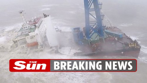 Massive cargo ship snaps in TWO in typhoon winds leaving 27 feared dead