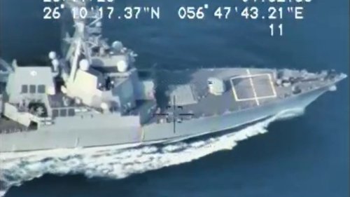 DRONE WARS Iran releases chilling drone footage of US warships in its sights in flashpoint Strait of Hormuz as tensions rage