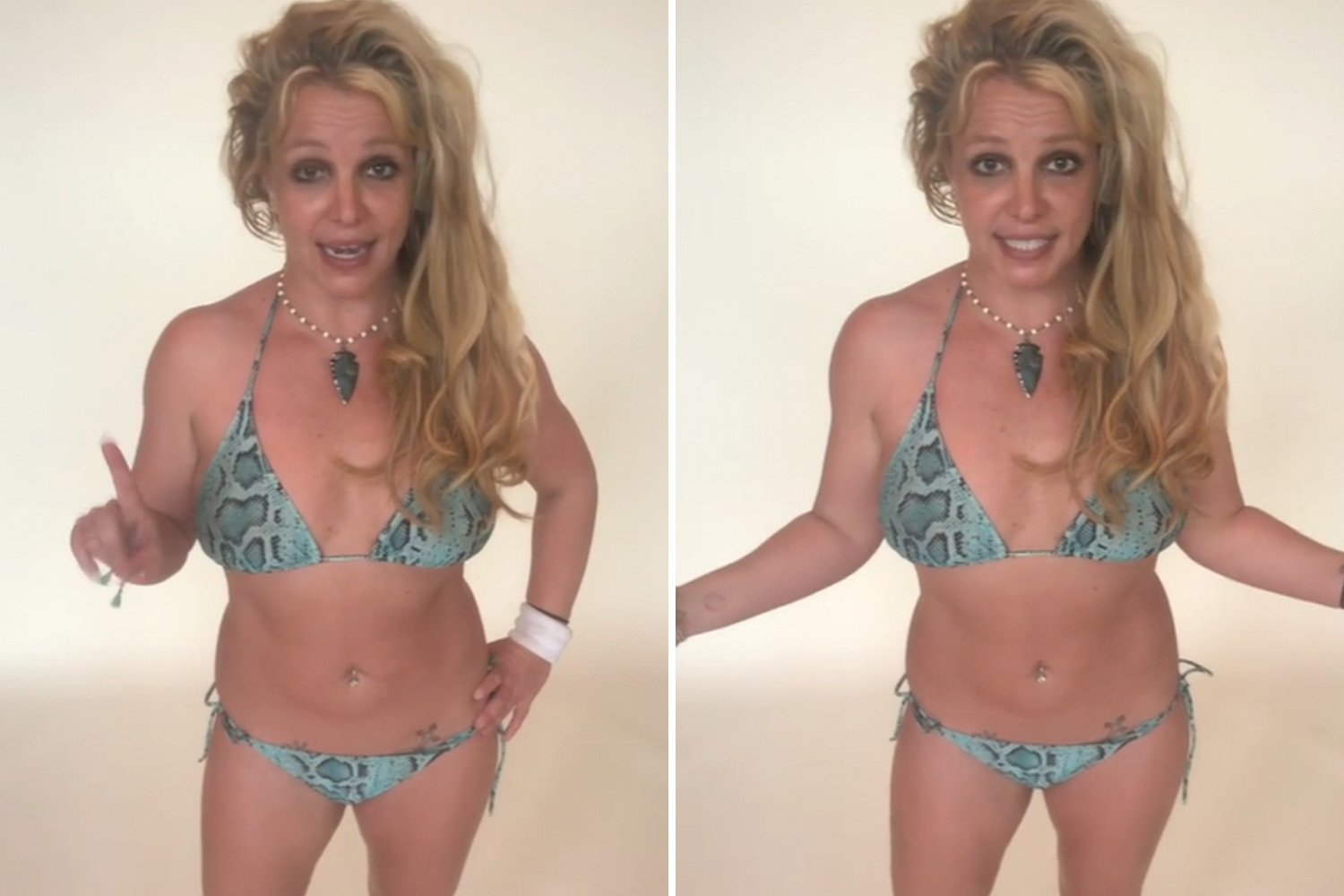Britney Spears shows off her toned figure in snake print bikini as her conservatorship battle rages on
