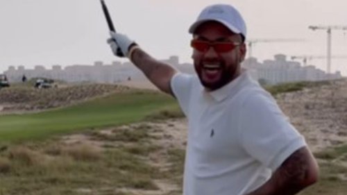 NEY-TMARE Watch Neymar leave huge dent in golf course with horrendous swing as fans urge Gareth Bale to give him tips