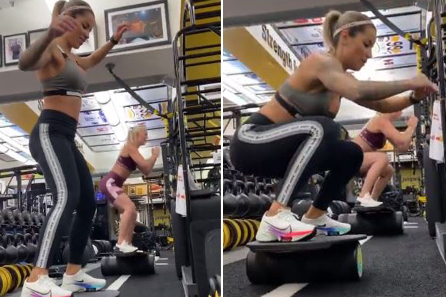 Tiger Woods' ex Vonn wobbles on a balancing board with skateboarding pal Bufoni