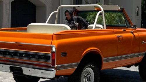 Travis Barker takes his 1972 Chevrolet K5 Blazer for a ride with daughter