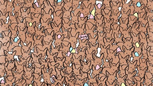 HOP TO IT Everyone can see the bunnies but you have 20/20 vision if you can find three chocolate rabbits in this Easter puzzle