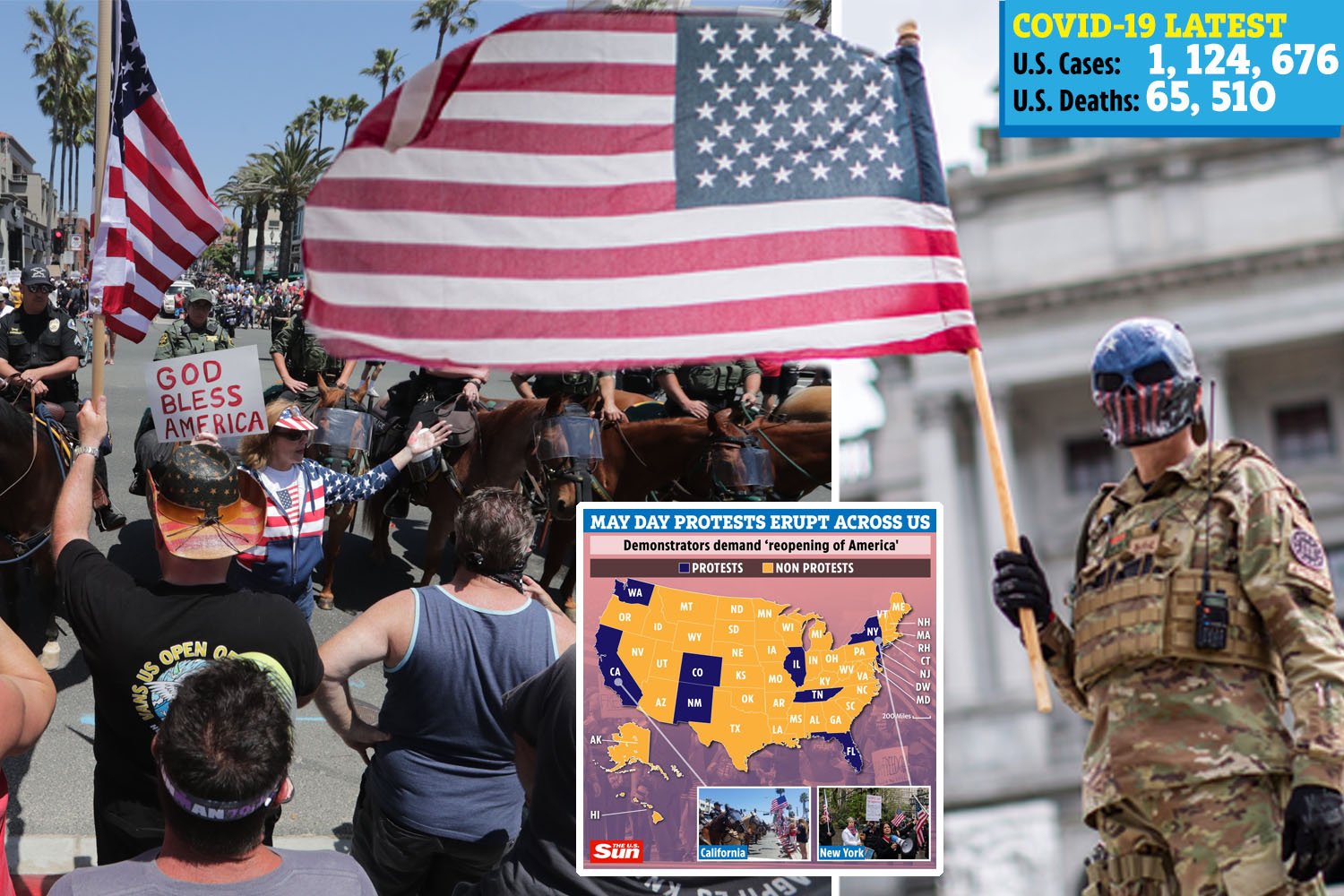 MAYDAY MAYHEM Police face-off against protesters as demonstrations erupt across the US demanding end of coronavirus restrictions