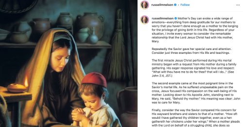 This Mother’s Day on social: President Nelson, Church leaders honor women and their ‘divine capacity to love’