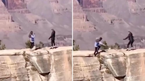 Heartstopping footage shows careless tourist's close call in Grand Canyon: 'People die every year from doing this'