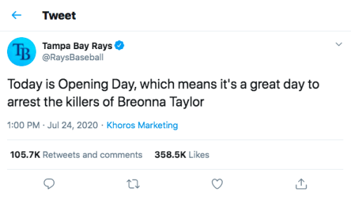Florida Police Chief Threatens Tampa Bay Rays Over Breonna Taylor Tweet