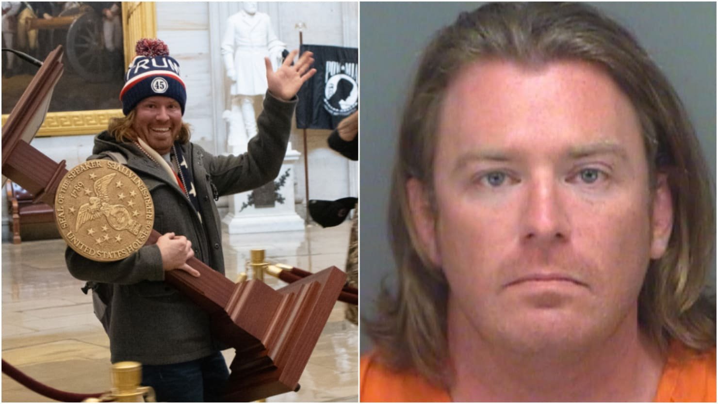 Feds Arrest Grinning Dad Photographed With Pelosi’s Lectern, Horn-Wearing QAnon Shaman After Capitol Riot