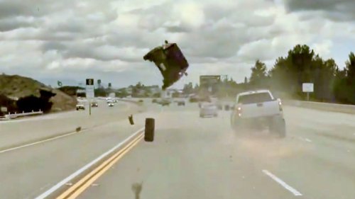 Kia Soul Gets Launched Into Orbit By Runaway Tire in Shocking Highway Crash