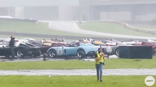 Nearly 80 Roofless Ferrari Monzas Caught in Surprise Rainstorm at Owner Event