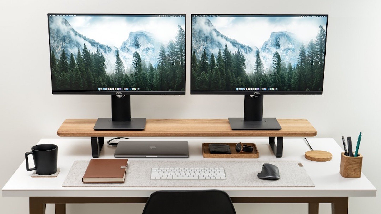 Oakywood Desk Shelf dual monitor stand helps organize your work across 2 monitors