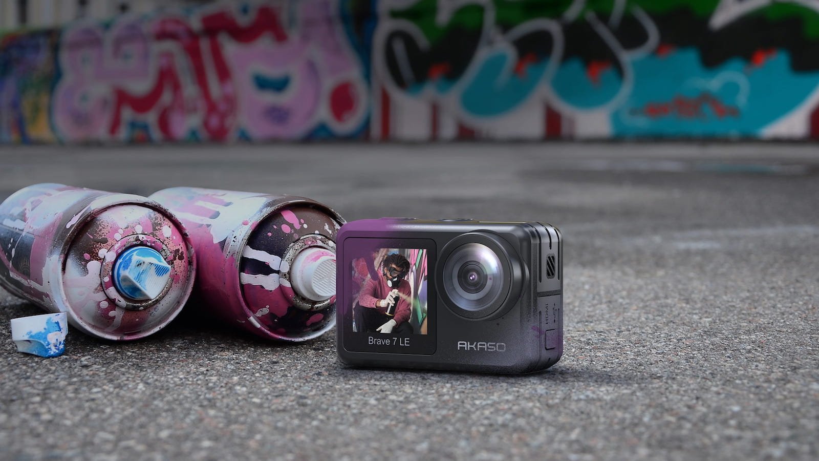 AKASO Brave 7 LE weatherproof action camera has a dual-screen design for selfies & photos