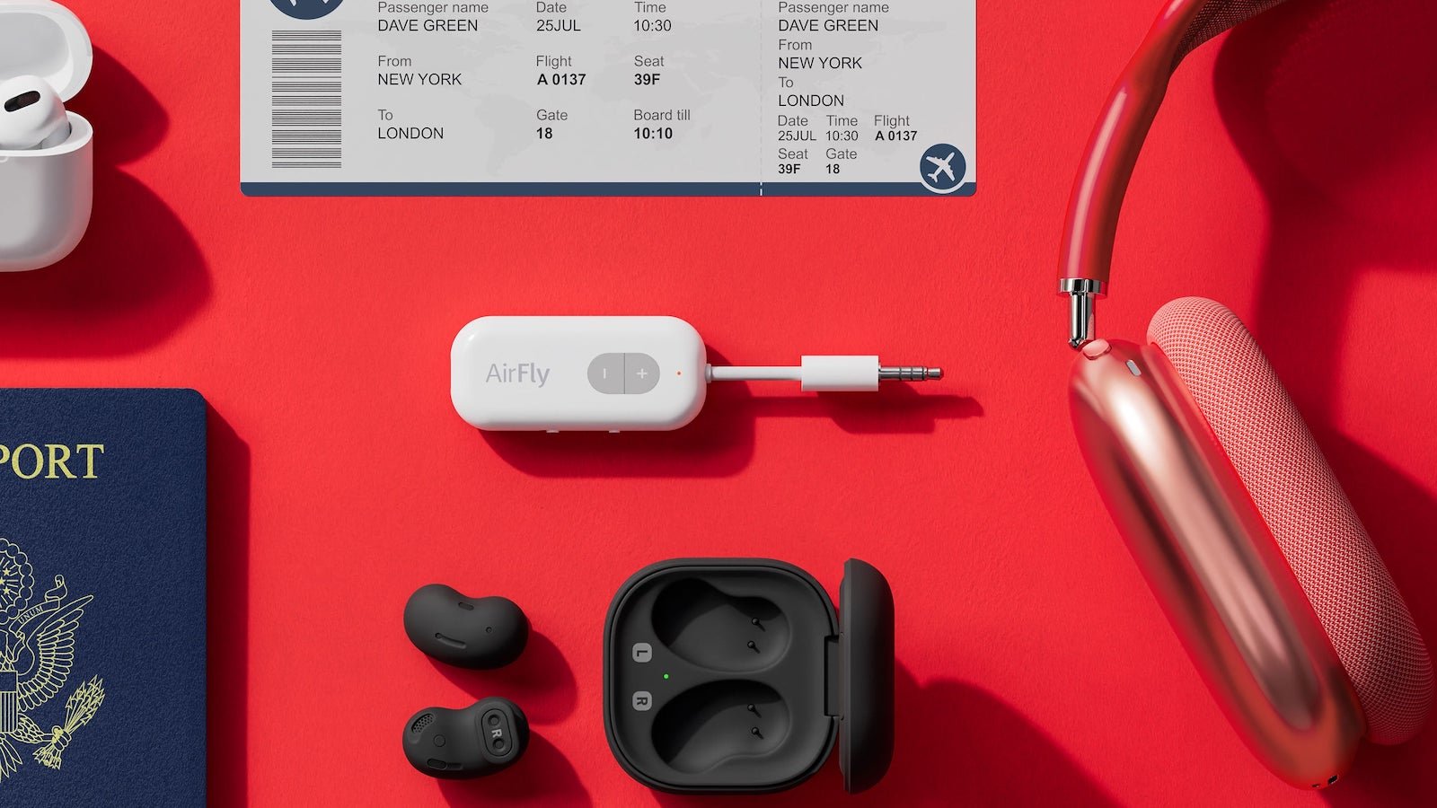 Twelve South AirFly Bluetooth transmitter connects wireless headphones to a headphone jack
