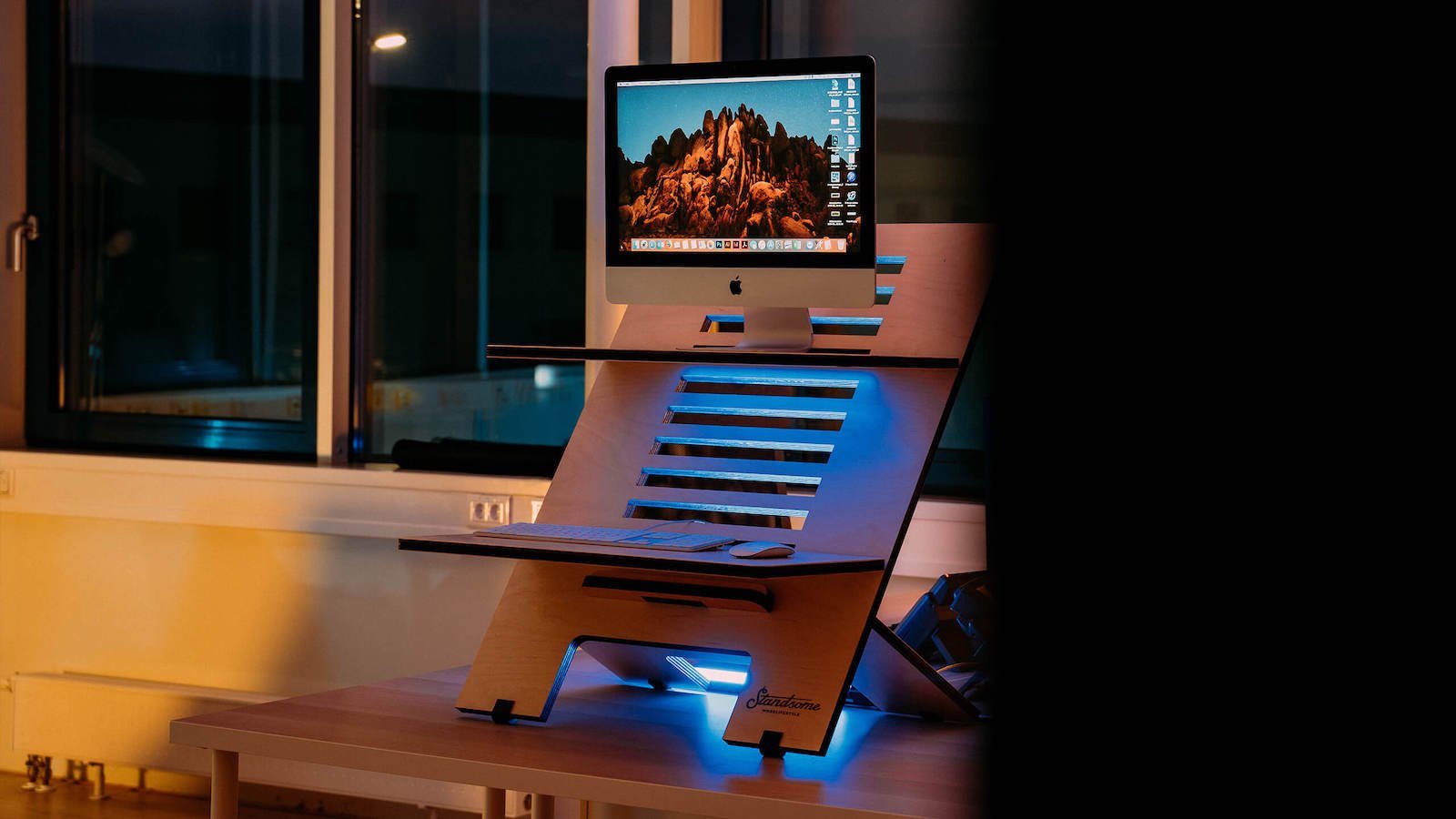 Standsome Double Crafted birch standing desk keeps your display at an optimal angle