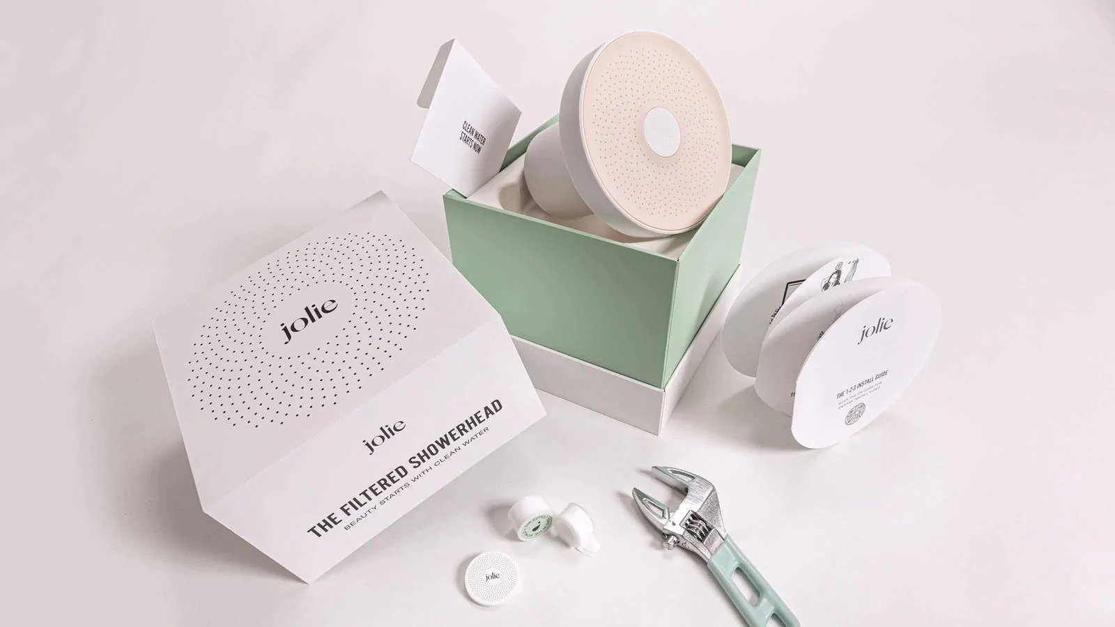 Jolie Filtered Showerhead improves well-being by removing contaminants from shower water