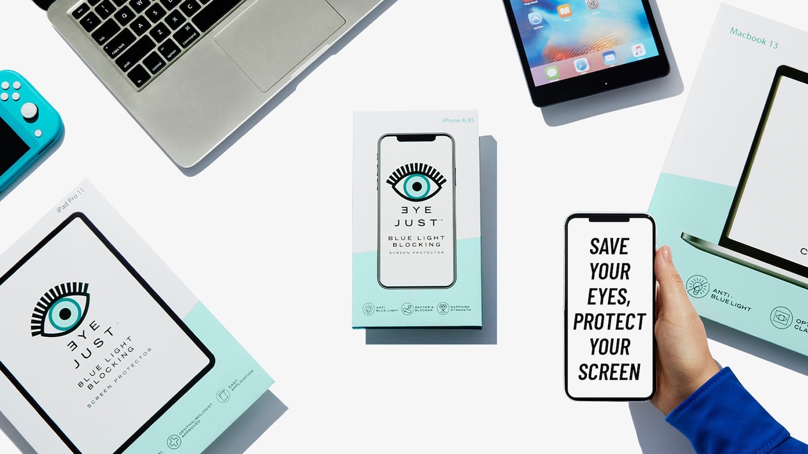 EyeJust Blue Light Blocking Screen Protectors help prevent eye strain