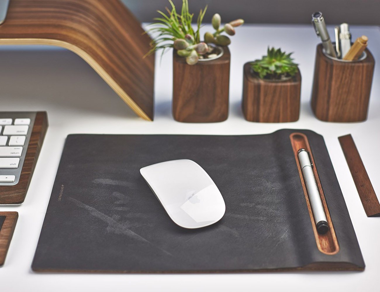 Grovemade Leather & Wood Mouse Pad boasts vegetable-tanned leather and a layered design