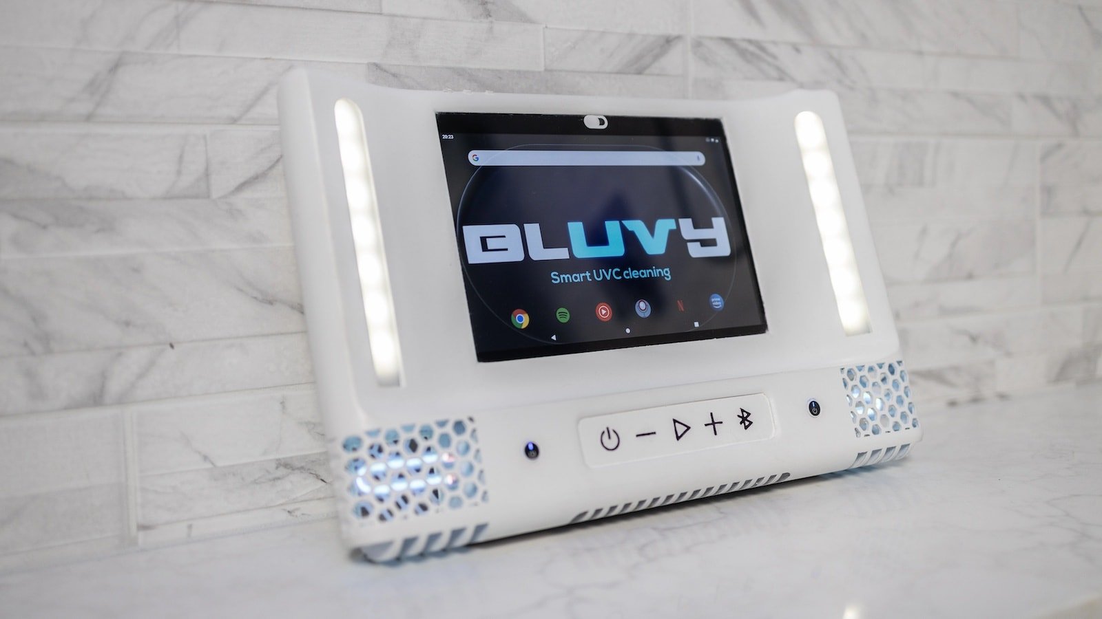 Bluvy smart shower mirror has Bluetooth speakers, dimmable LEDs, and voice control