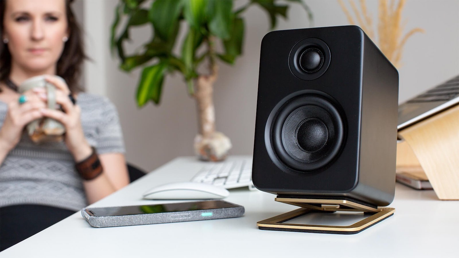 Kanto S2 desktop speaker stands provide 16º of vertical tilt for better sound delivery
