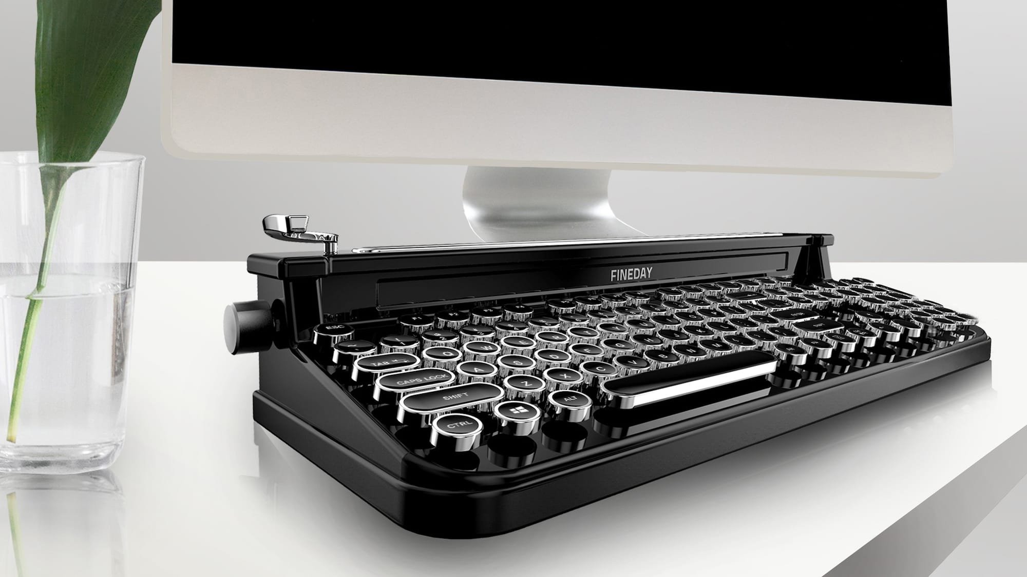 Fineday Retro Bluetooth Typewriter Keyboard pairs with up to three devices