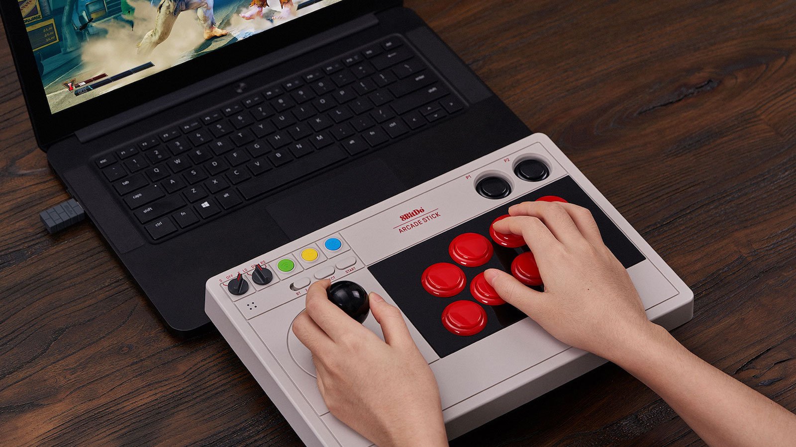8BitDo Arcade Stick joystick modernizes a retro gaming style