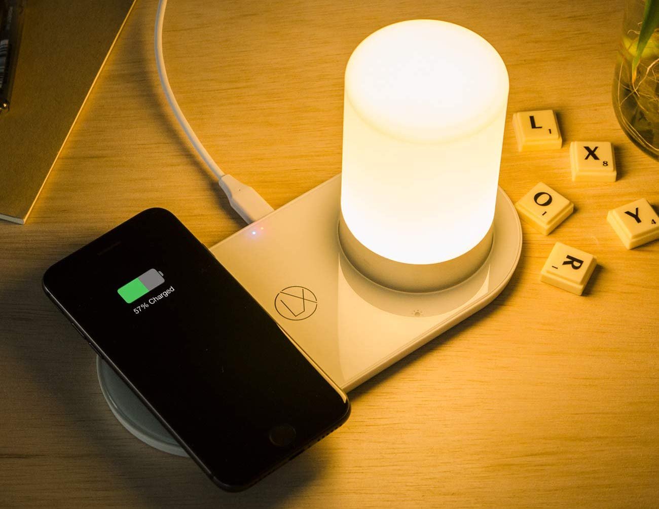 LXORY Wireless Charging Lamp provides power and light
