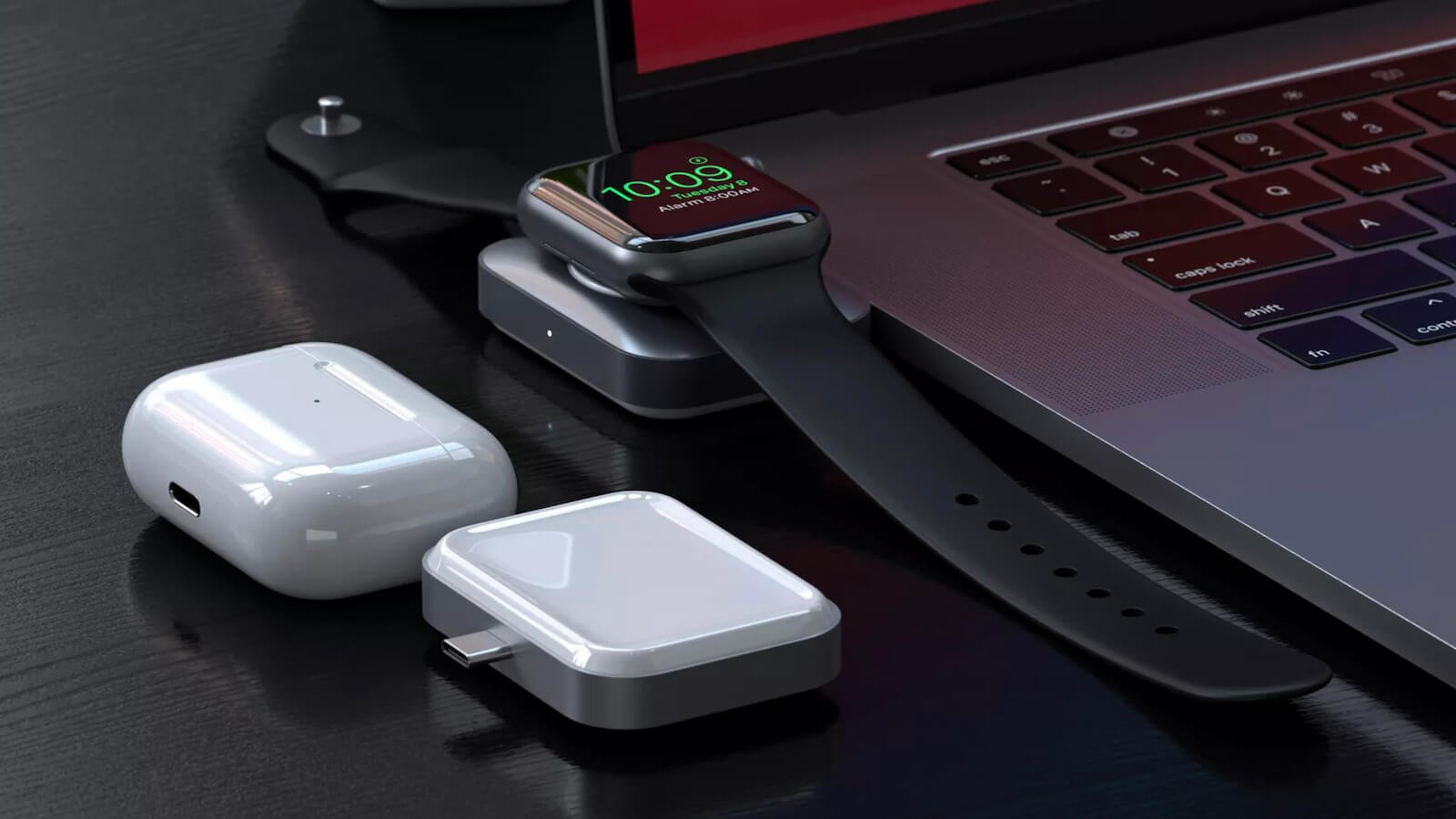 Satechi USB-C Apple Watch AirPods Charger charges two devices quickly and simultaneously