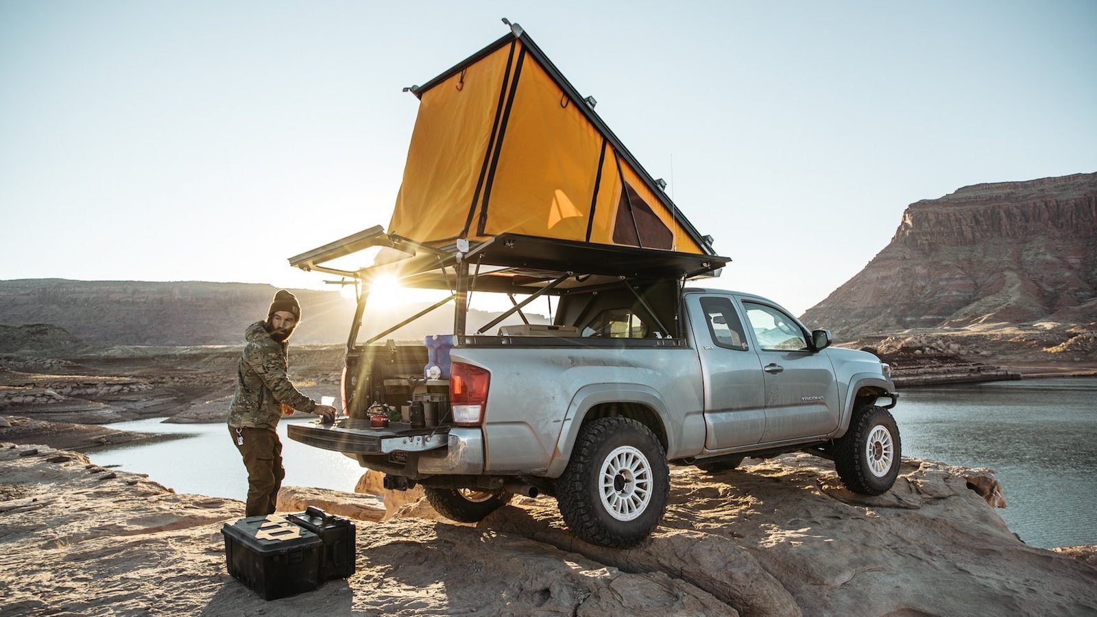 V2 Platform Camper rooftop tent melds with your truck for a portable room for 2+ adults