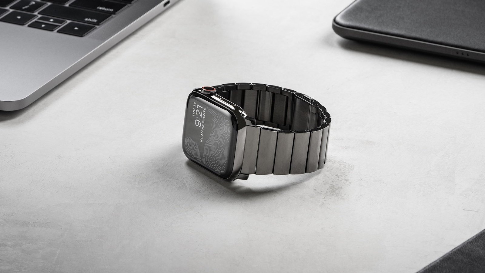 Nomad Steel Band for Apple Watch has a stainless steel and a diamond-like carbon coating