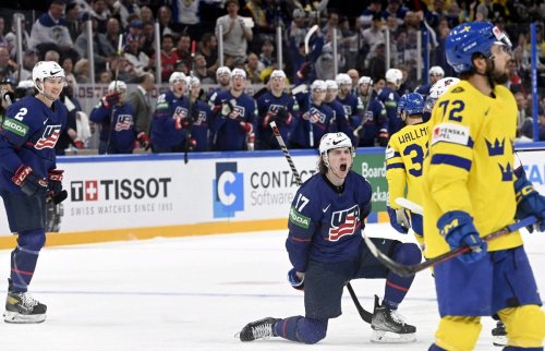 U.S. beats Sweden in OT at hockey worlds; Canada loses to Switzerland