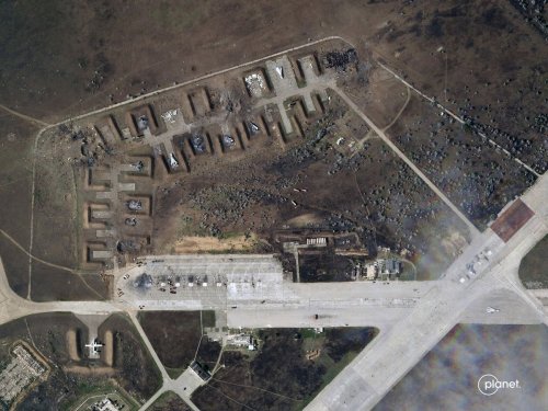 Satellite pictures show devastation at Russian air base in Crimea